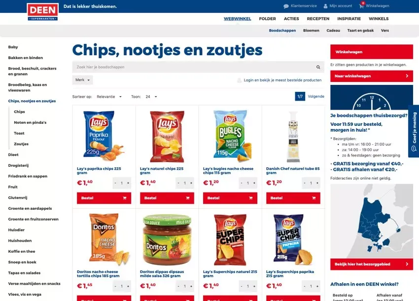 Webshop van DEEN Supermarkten, gekoppeld aan Exact